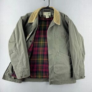 LL Bean Chore Coat Jacket Mens Large Green Canvas Insulated Flannel Lined Barn
